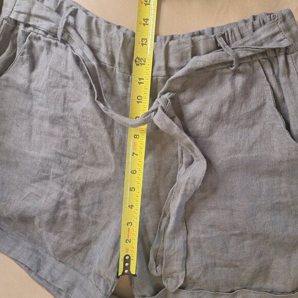 TINA STEPHENS Made In Italy Linen Shorts Pull On Pockets Loose Modest Gray 6-8 - Picture 9 of 9